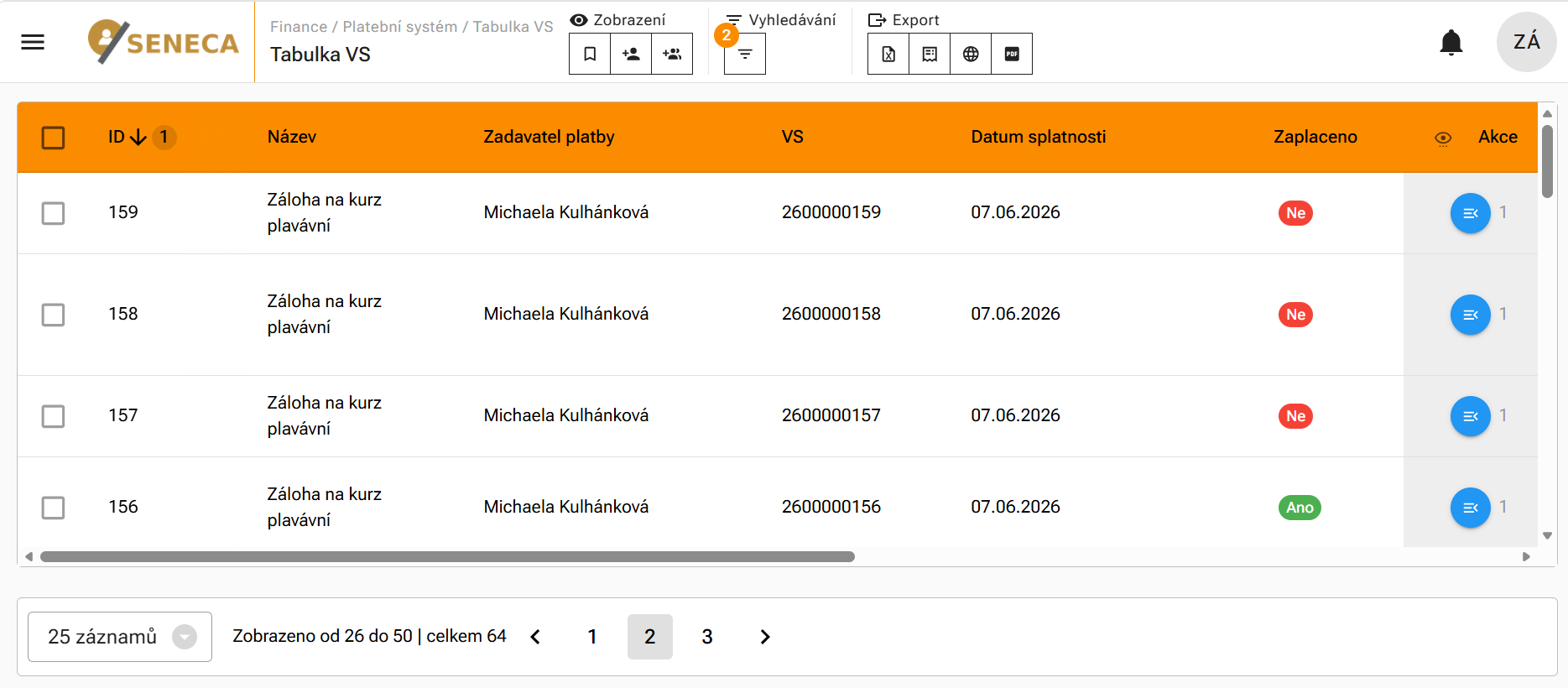 Přehled variabilních symbolů a párování plateb
